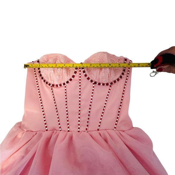 Sugar Thrillz Pink Strapless corset Dress with heart Lace Chrystal embellished - Picture 10 of 12